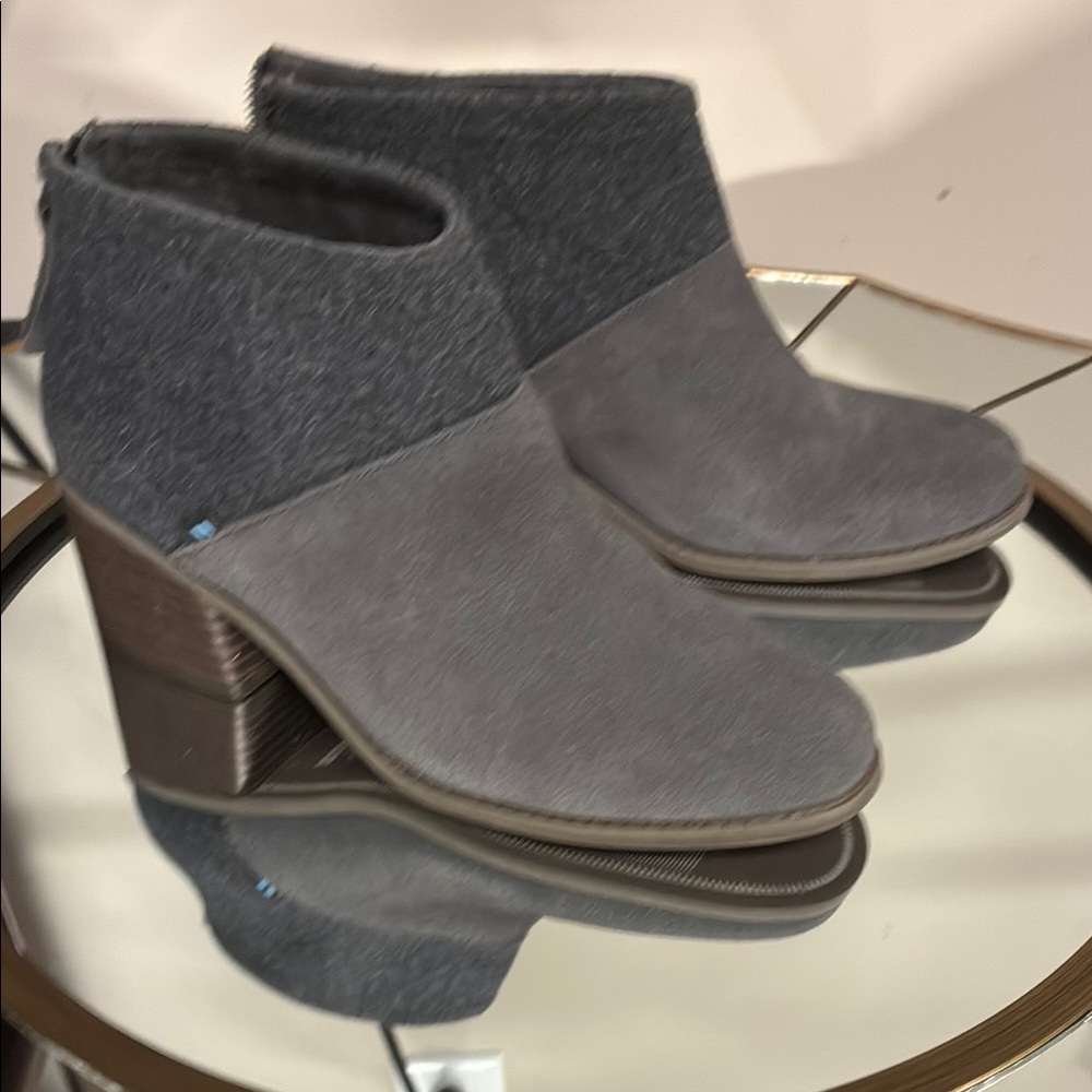Toms Gray Suede Ankle Booties with Elastic Panels